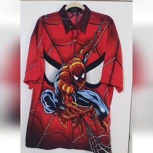 Vintage Marvel Red and Black Spider-Man Casual Button Down Shirt Large